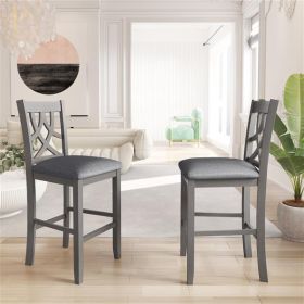 Farmhouse 2 Piece Padded Round Counter Height Kitchen Dining Chairs with Cross Back for Small Places, Gray - as picture