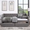 Upholstered Twin Size daybed with Two Drawers, Wood Slat Support, Gray - as picture