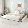 Queen Upholstered Platform Bed with Twin Size Trundle and Two Drawers, Beige - as picture