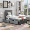 Linen Upholstered Platform Bed With Headboard and Two Drawers, Twin - as picture