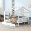 Full Size Wooden House Bed with Drawers, White - as picture