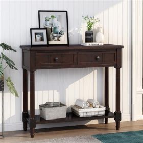 Console Table Traditional Design with Two Drawers and Bottom Shelf (Espresso) - as picture