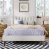 Upholstered Platform Bed Frame with Vertical Channel Tufted Headboard, No Box Spring Needed, Full, Cream - as picture