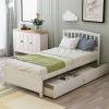 Twin Platform Storage Bed Wood Bed Frame with Two Drawers and Headboard, White - as picture