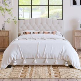 Upholstered Platform Bed with Saddle Curved Headboard and Diamond Tufted Details, Queen, Beige - as picture