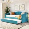 Upholstered Daybed Sofa Bed Twin Size With Trundle Bed and Wood Slat ,Blue - as picture