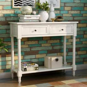 Console Table Traditional Design with Two Drawers and Bottom Shelf (Ivory White) - as picture