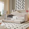 Upholstered Daybed Sofa Bed Twin Size With Trundle Bed and Wood Slat ,Beige - as picture