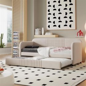 Upholstered Daybed Sofa Bed Twin Size With Trundle Bed and Wood Slat ,Beige - as picture