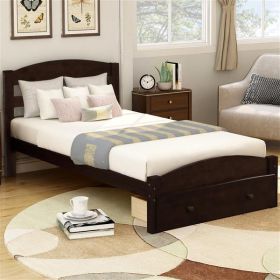 Platform Twin Bed Frame with Storage Drawer and Wood Slat Support No Box Spring Needed, Espresso - as picture