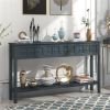 Rustic Entryway Console Table, 60" Long Sofa Table with two Different Size Drawers and Bottom Shelf for Storage (Navy) - as picture