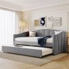 Upholstered Daybed Sofa Bed Twin Size With Trundle Bed and Wood Slat ,Gray - as picture