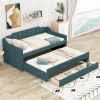 Twin Size Upholstered Daybed with Trundle and Three Drawers,Green - as picture