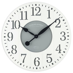 Mainstays Indoor Round 23.5" White and Gray Arabic Wainscot Farmhouse Analog Wall Clock - Mainstays