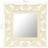 Hand Carved Mirror White 19.7"x19.7" Solid Mango Wood - White