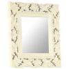 Hand Carved Mirror White 19.7"x19.7" Solid Mango Wood - White