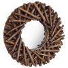 Wall Mirror 15.7" Teak Round - Brown