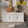 Storage Bench with 2 Drawers and 2 Cabinets, Shoe Bench with Removable Cushion for Living Room, Entryway (White) - as picture