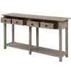 Rustic Brushed Texture Entryway Table Console Table with Drawers and Bottom Shelf for Living Room (Grey Wash) - as picture