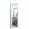 Lockable Wall Mount Mirrored Jewelry Cabinet with LED Lights - white