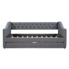 Upholstered Twin Size daybed with Two Drawers, Wood Slat Support, Gray - as picture