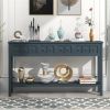 Rustic Entryway Console Table, 60" Long Sofa Table with two Different Size Drawers and Bottom Shelf for Storage (Navy) - as picture