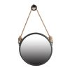 19.5" in Handsome Cleveland Mirror with Rope Strap Contemporary Design Circle Mirror with Grey Round Metal Frame for Wall Decor Bathroom, Entryway - a