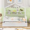 Wooden Twin Size House Bed with Trundle,Kids Bed with Shelf, White - as picture