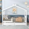 Full Size Wooden House Bed with Drawers, White - as picture