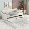 Twin Size Upholstery Daybed with Trundle and USB Charging Design,Trundle can be flat or erected,Beige - as picture