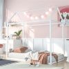 House Bed Frame Twin Size , Kids Bed Frame Metal Platform Bed Floor Bed for Kids Boys Girls No Box Spring Needed White - as picture