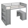 Twin Size Loft Bed with Ladder, Shelves, and Desk, Gray - as picture