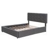 Upholstered Platform Bed with 2 Drawers and 1 Twin XL Trundle, Linen Fabric, Queen Size - Dark Gray - as picture