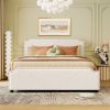 Upholstered Platform Bed with Stud Trim Headboard and Footboard and 4 Drawers No Box Spring Needed, Velvet Fabric, Queen Size (Beige) - as picture