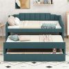 Twin Size Upholstered Daybed with Trundle and Three Drawers,Green - as picture