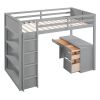 Twin Size Loft Bed with Ladder, Shelves, and Desk, Gray - as picture