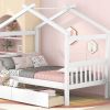 Twin Size Wooden House Bed with Drawers, White - as picture