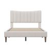 Upholstered Platform Bed Frame with Vertical Channel Tufted Headboard, No Box Spring Needed, Full, Cream - as picture