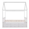 Full size Wooden House Bed with Trundle and 3 Storage Drawers-White - as picture