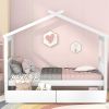 Twin Size Wooden House Bed with Drawers, White - as picture