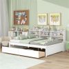 Full Bed with Side Bookcase, Drawers,White - as picture