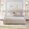 Upholstered Platform Bed with 2 Drawers and 1 Twin XL Trundle, Linen Fabric, Queen Size - Dark Beige - as picture