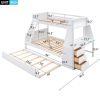 Twin over Full Bunk Bed with Trundle and Built-in Desk, Three Storage Drawers and Shelf,White - as picture