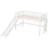 Twin Size Low Loft Bed with Ladder and Slide,White - as picture