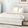 Queen Upholstered Platform Bed with Twin Size Trundle and Two Drawers, Beige - as picture