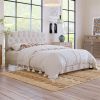 Upholstered Platform Bed with Saddle Curved Headboard and Diamond Tufted Details, Queen, Beige - as picture