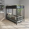 Metal bunk bed with Trundle/ Sturdy Metal Frame/ Noise-Free Wood Slats/ Comfortable Textilene Guardrail/ 2 side Ladders/ Space-Saving Trundle/ Bunk Be