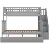 Twin over Full Bunk Bed with Trundle and Staircase,Gray - as picture