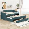 Twin Size Upholstered Daybed with Trundle and Three Drawers,Green - as picture