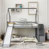 House Bunk Bed with Convertible Slide,Storage Staircase can be Placed Left or Right,Gray - as picture